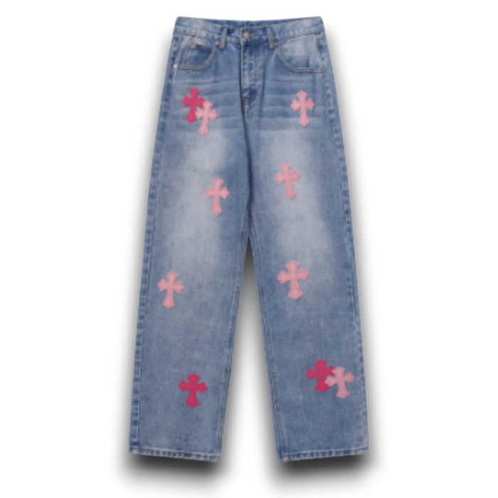 Chrome heart "Pink cross" logo jeans