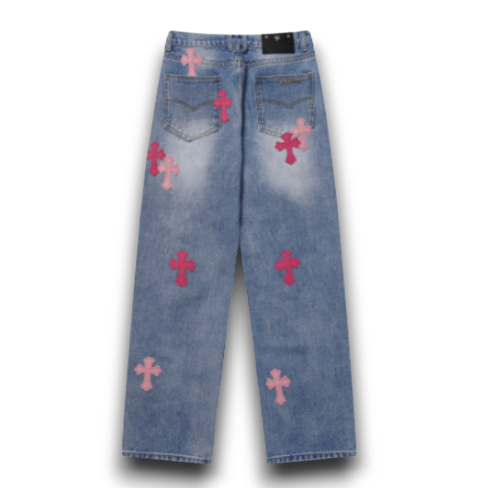 Chrome heart "Pink cross" logo jeans