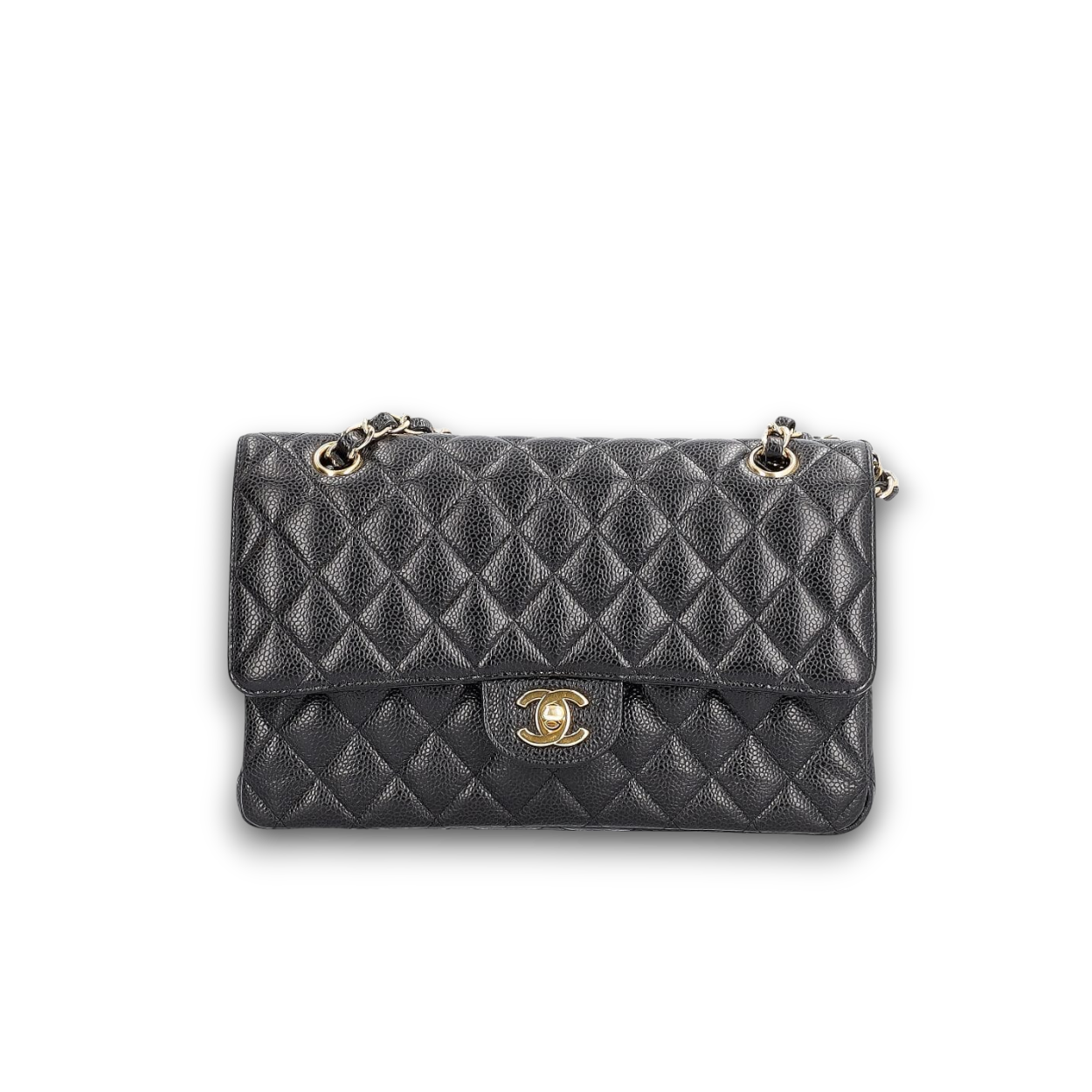 CHANEL Quilted Caviar Medium Double Flap Bag Black